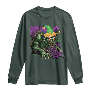 Funny Mardi Gras Rougarou Long Sleeve Shirt Cryptids Of Louisiana Jester Hat TS11 Dark Forest Green Print Your Wear