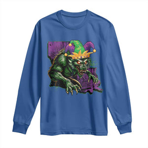 Funny Mardi Gras Rougarou Long Sleeve Shirt Cryptids Of Louisiana Jester Hat TS11 Royal Blue Print Your Wear