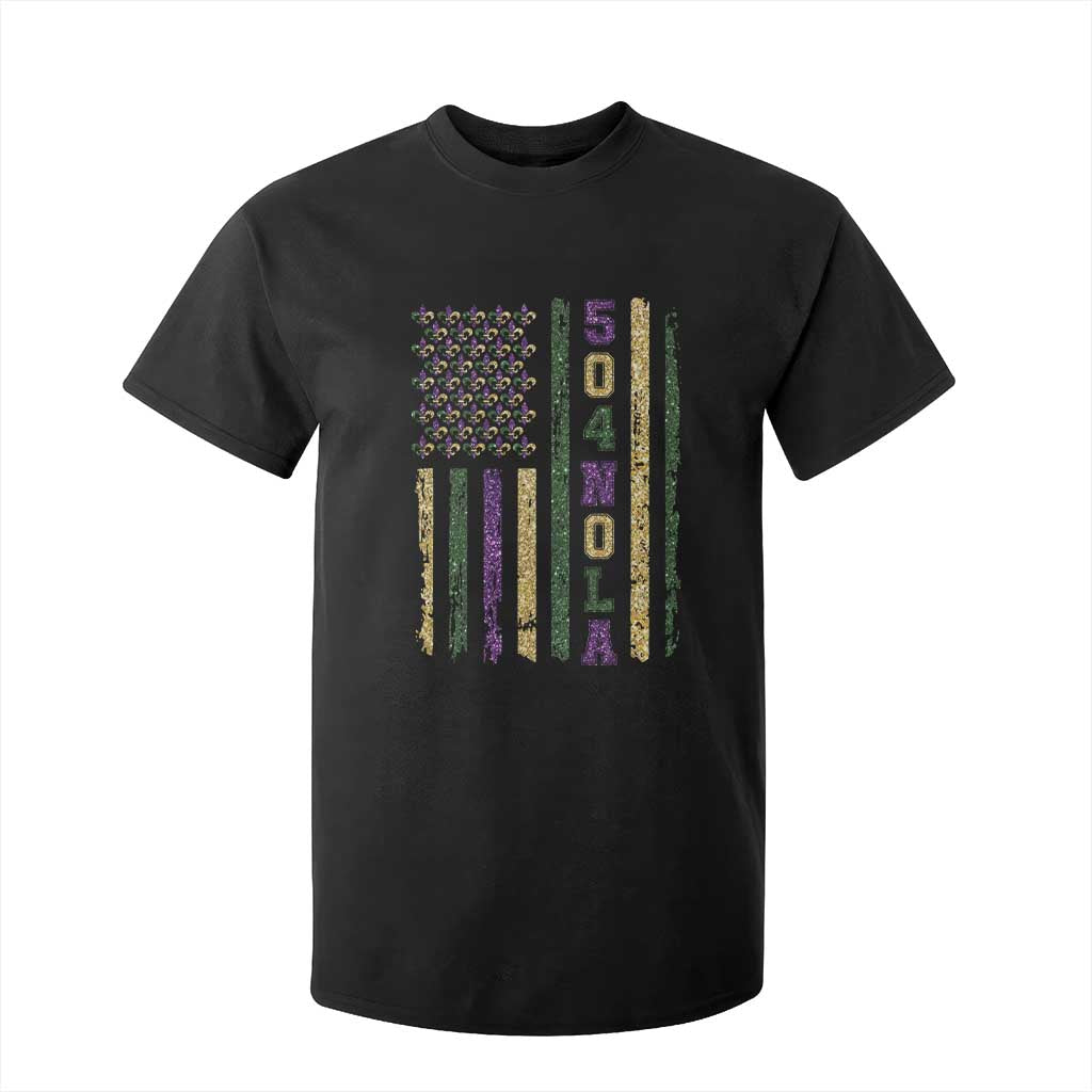 Funny Mardi Gras New Orleans Louisiana T Shirt For Kid 504 Nola Area Code Glitter Print American Flag TS11 Black Print Your Wear