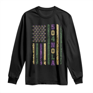 Funny Mardi Gras New Orleans Louisiana Long Sleeve Shirt 504 Nola Area Code Glitter Print American Flag TS11 Black Print Your Wear