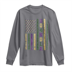 Funny Mardi Gras New Orleans Louisiana Long Sleeve Shirt 504 Nola Area Code Glitter Print American Flag TS11 Charcoal Print Your Wear