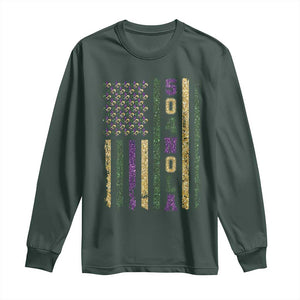 Funny Mardi Gras New Orleans Louisiana Long Sleeve Shirt 504 Nola Area Code Glitter Print American Flag TS11 Dark Forest Green Print Your Wear