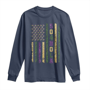 Funny Mardi Gras New Orleans Louisiana Long Sleeve Shirt 504 Nola Area Code Glitter Print American Flag TS11 Navy Print Your Wear