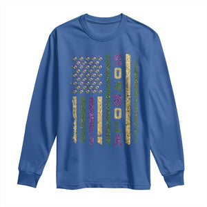 Funny Mardi Gras New Orleans Louisiana Long Sleeve Shirt 504 Nola Area Code Glitter Print American Flag TS11 Royal Blue Print Your Wear