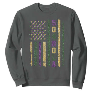 Funny Mardi Gras New Orleans Louisiana Sweatshirt 504 Nola Area Code Glitter Print American Flag TS11 Dark Heather Print Your Wear
