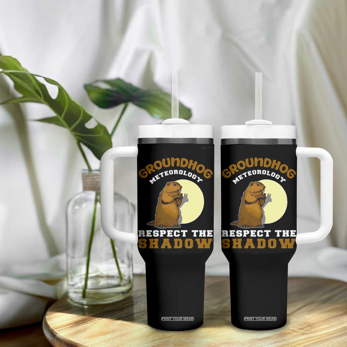 Funny Groundhog Day Tumbler With Handle Groundhog Meteorology Respect The Shadow TS11 Print Your Wear