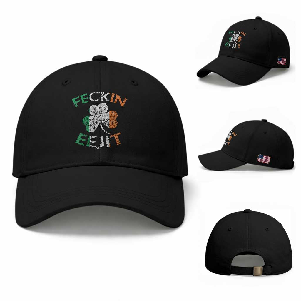 Funny Feckin Eejit Baseball Cap Ireland Irish Slang Shamrock St Patrick's Day TS11 Baseball Cap Universal Fit Black Print Your Wear
