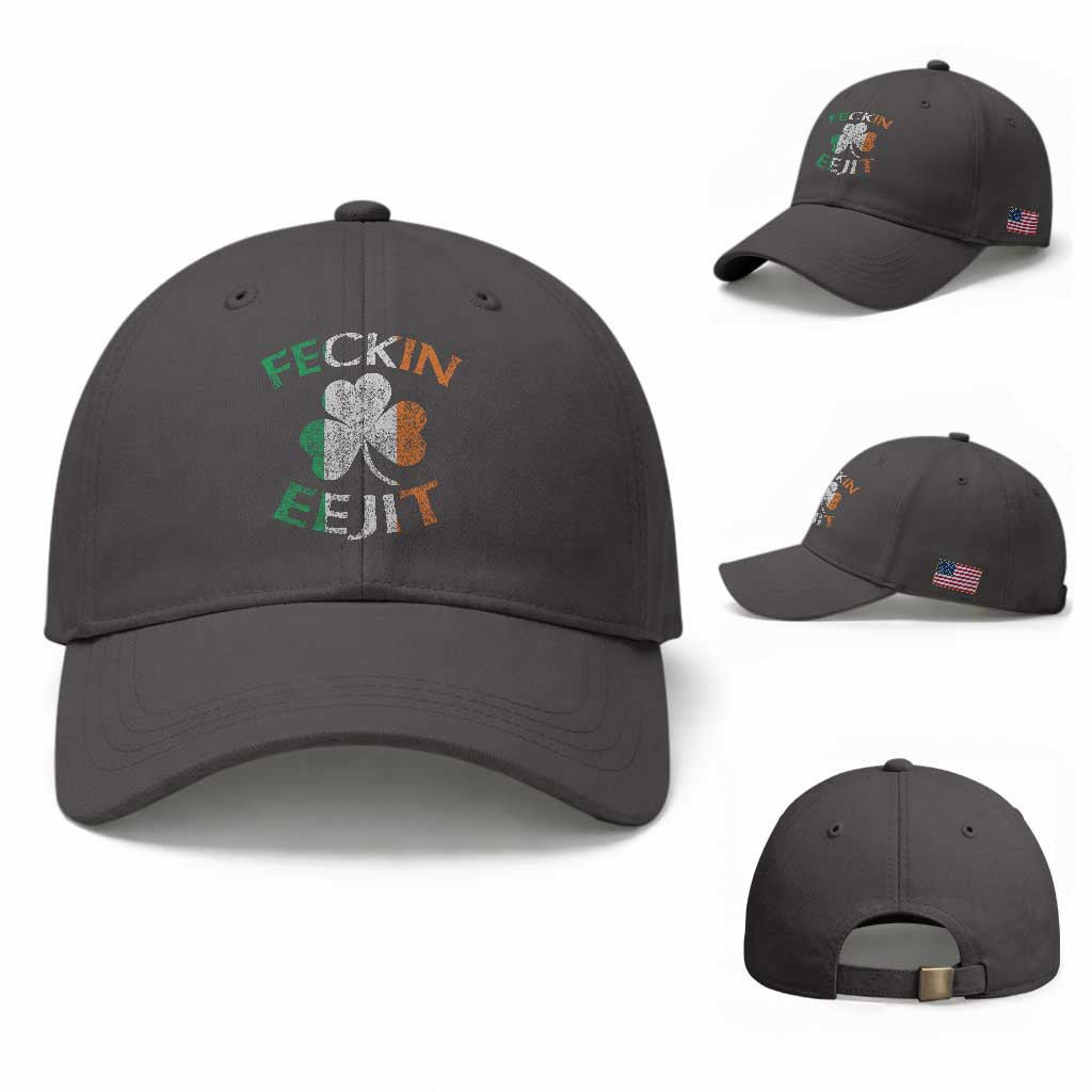 Funny Feckin Eejit Baseball Cap Ireland Irish Slang Shamrock St Patrick's Day TS11 Baseball Cap Universal Fit Dark Gray Print Your Wear
