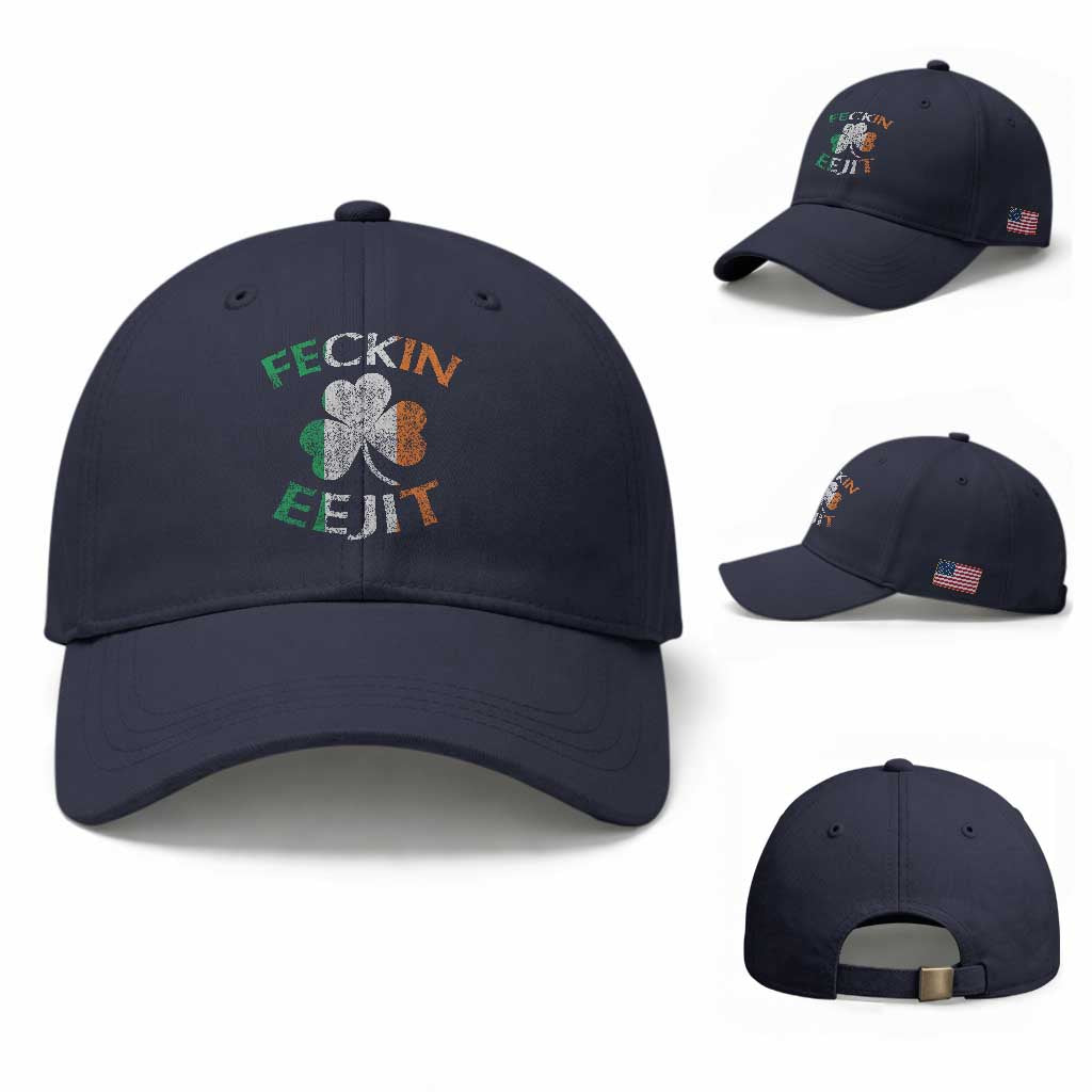 Funny Feckin Eejit Baseball Cap Ireland Irish Slang Shamrock St Patrick's Day TS11 Baseball Cap Universal Fit Navy Print Your Wear