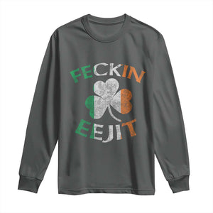 Funny Feckin Eejit Long Sleeve Shirt Ireland Irish Slang Shamrock St Patrick's Day TS11 Dark Heather Print Your Wear