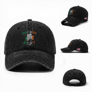 Funny Feckin Eejit Washed Cotton Baseball Cap Ireland Irish Slang Shamrock St Patrick's Day TS11 Washed Cap Universal Fit Black Print Your Wear