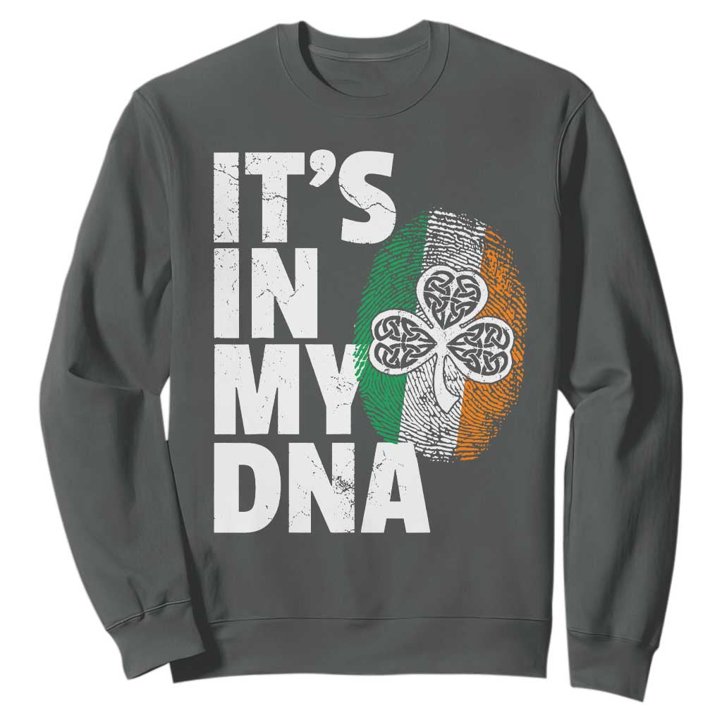 Funny Irish It's In My DNA Sweatshirt Ireland Fingerprint Flag TS11 Dark Heather Print Your Wear