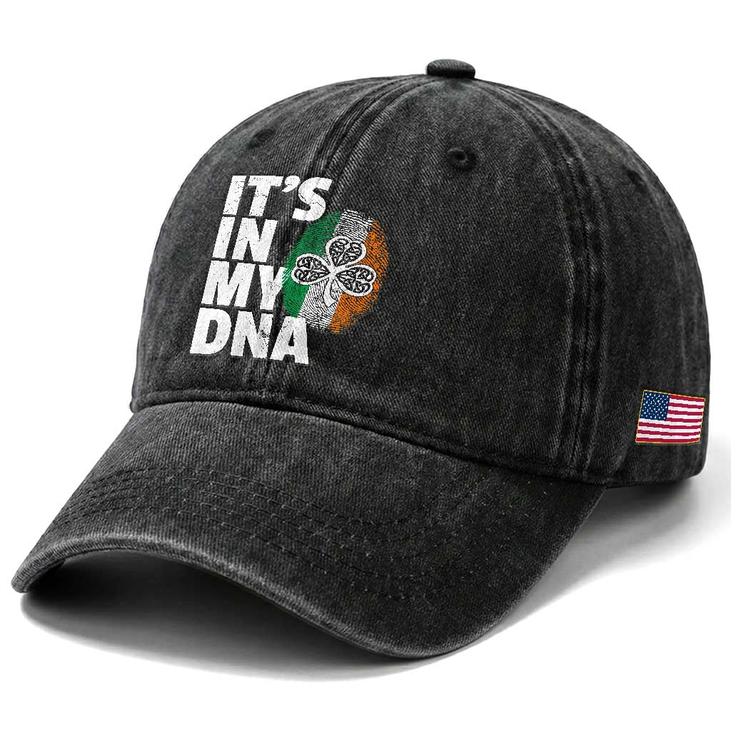 Funny Irish It's In My DNA Washed Cotton Baseball Cap Ireland Fingerprint Flag TS11 Print Your Wear