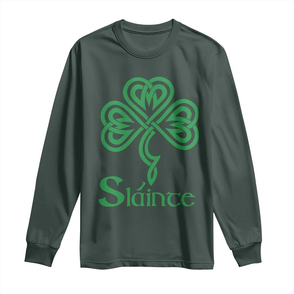 Funny Irish Beer Drinking St Patrick's Day Slainte Long Sleeve Shirt Celtic Shamrock TS11 Dark Forest Green Print Your Wear