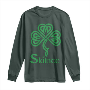 Funny Irish Beer Drinking St Patrick's Day Slainte Long Sleeve Shirt Celtic Shamrock TS11 Dark Forest Green Print Your Wear