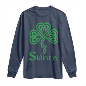 Funny Irish Beer Drinking St Patrick's Day Slainte Long Sleeve Shirt Celtic Shamrock TS11 Navy Print Your Wear