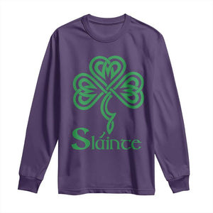 Funny Irish Beer Drinking St Patrick's Day Slainte Long Sleeve Shirt Celtic Shamrock TS11 Purple Print Your Wear