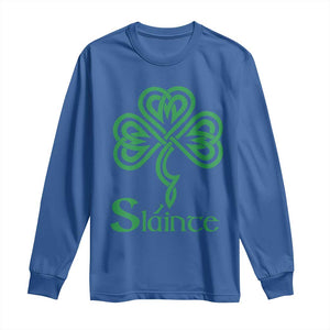 Funny Irish Beer Drinking St Patrick's Day Slainte Long Sleeve Shirt Celtic Shamrock TS11 Royal Blue Print Your Wear