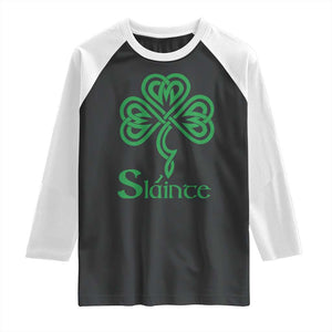 Funny Irish Beer Drinking St Patrick's Day Slainte Raglan Shirt Celtic Shamrock TS11 Black White Print Your Wear