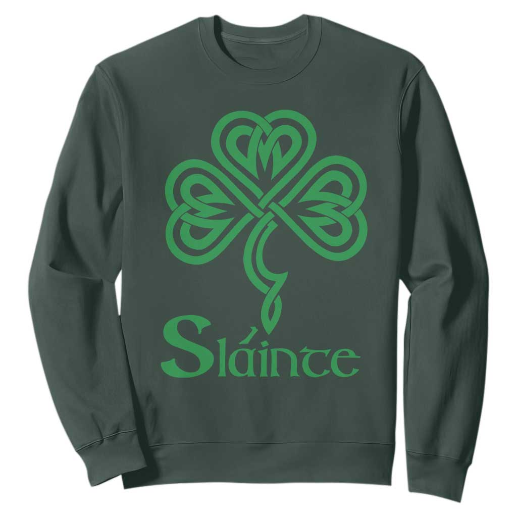 Funny Irish Beer Drinking St Patrick's Day Slainte Sweatshirt Celtic Shamrock TS11 Dark Forest Green Print Your Wear