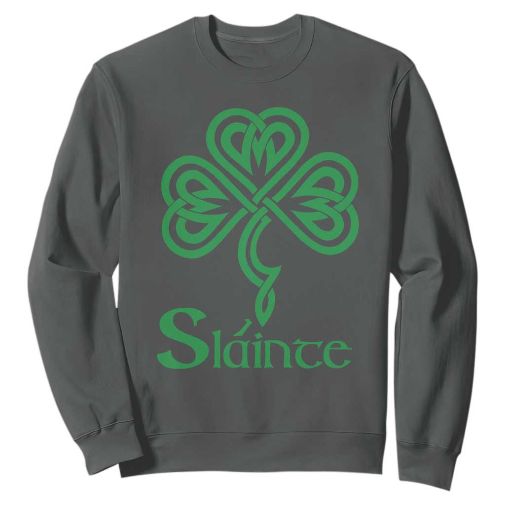 Funny Irish Beer Drinking St Patrick's Day Slainte Sweatshirt Celtic Shamrock TS11 Dark Heather Print Your Wear