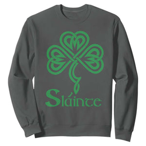 Funny Irish Beer Drinking St Patrick's Day Slainte Sweatshirt Celtic Shamrock TS11 Dark Heather Print Your Wear