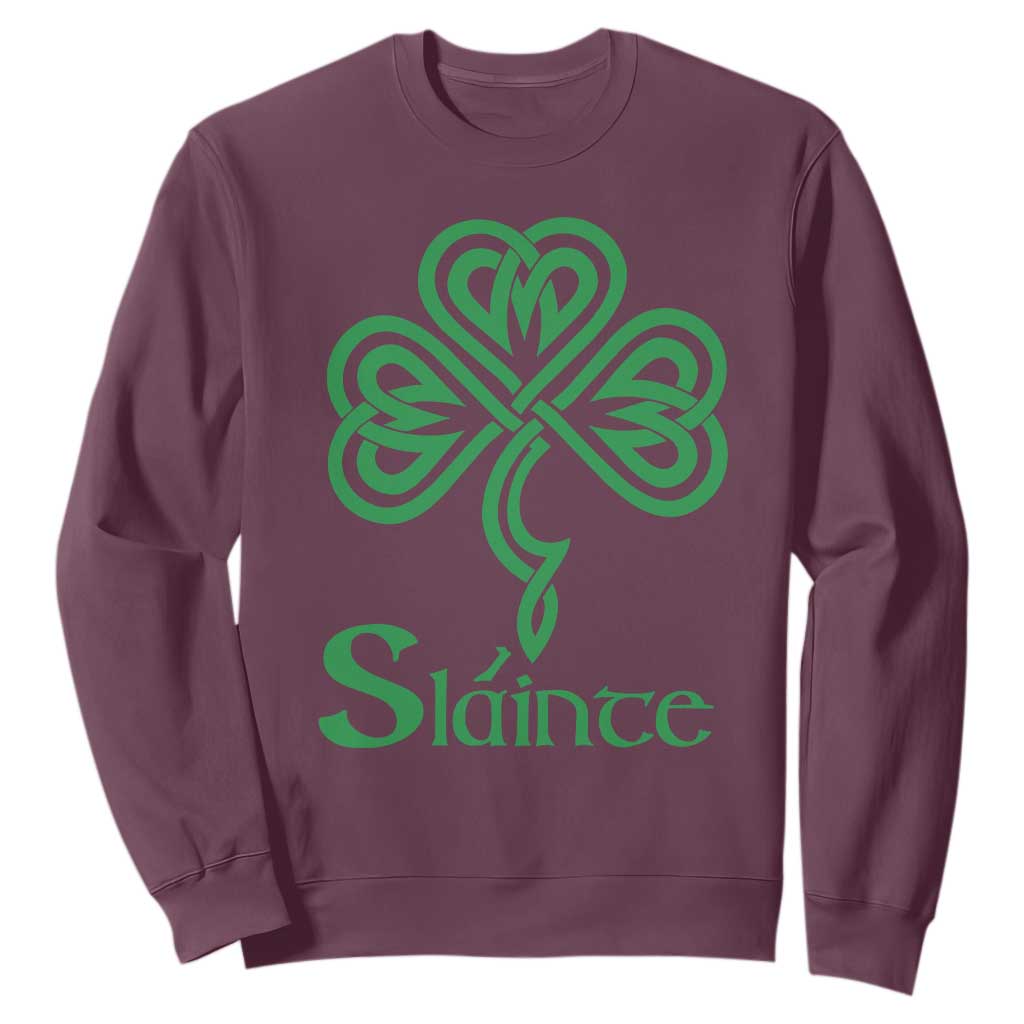 Funny Irish Beer Drinking St Patrick's Day Slainte Sweatshirt Celtic Shamrock TS11 Maroon Print Your Wear