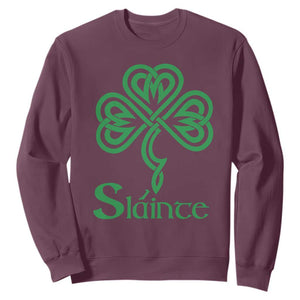 Funny Irish Beer Drinking St Patrick's Day Slainte Sweatshirt Celtic Shamrock TS11 Maroon Print Your Wear