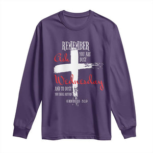 Ash Wednesday Long Sleeve Shirt Remember You are Dust And To Dust You Shall Return Genesis 3:19 Ashes Cross TS11 Purple Print Your Wear