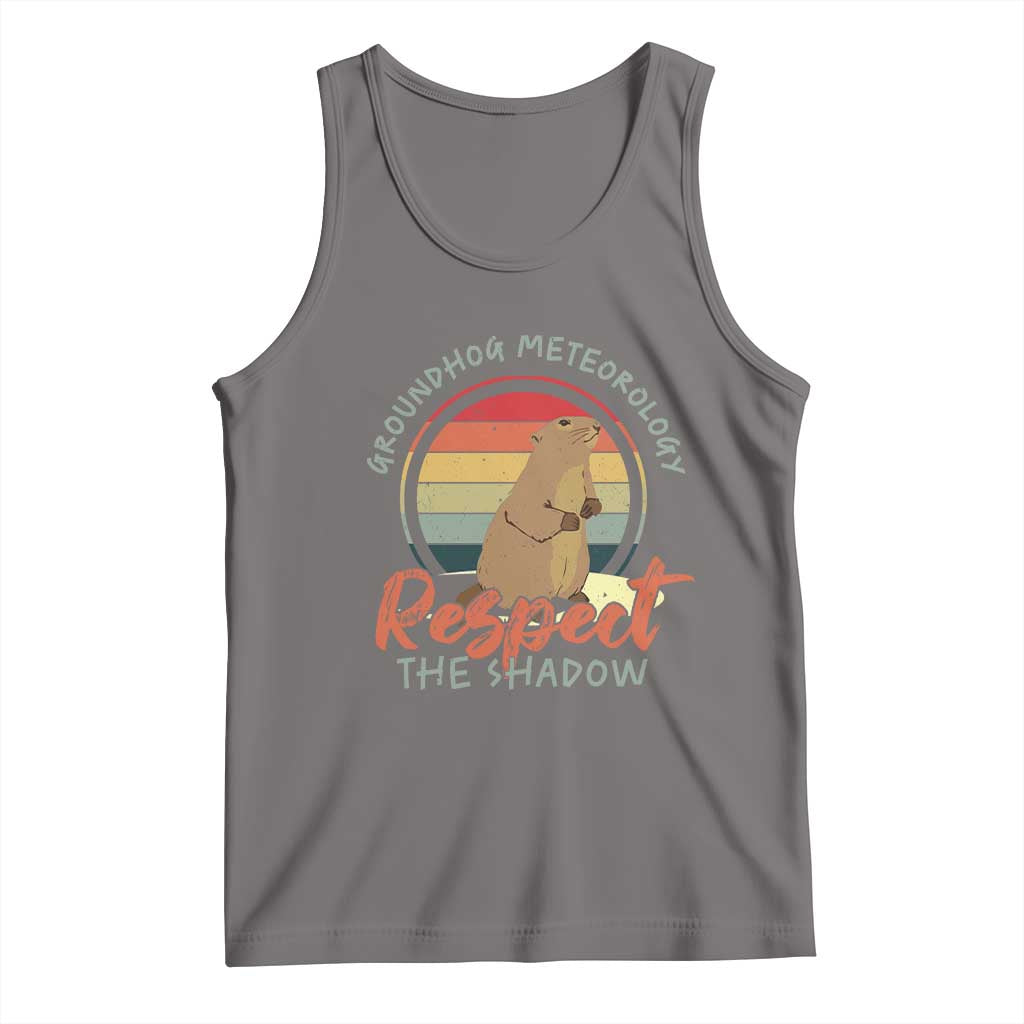Funny Groundhog Day Tank Top Groundhog Meteorology Respect The Shadow Vintage Retro TS11 Deep Heather Print Your Wear