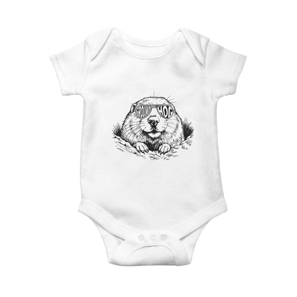 Funny Groundhog Face Woodchuck Sunglassess Baby Onesie TS11 White Print Your Wear