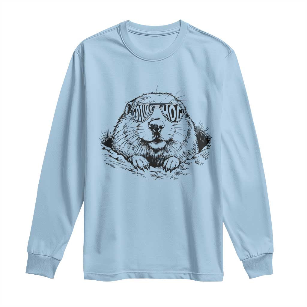 Funny Groundhog Face Woodchuck Sunglassess Long Sleeve Shirt TS11 Light Blue Print Your Wear