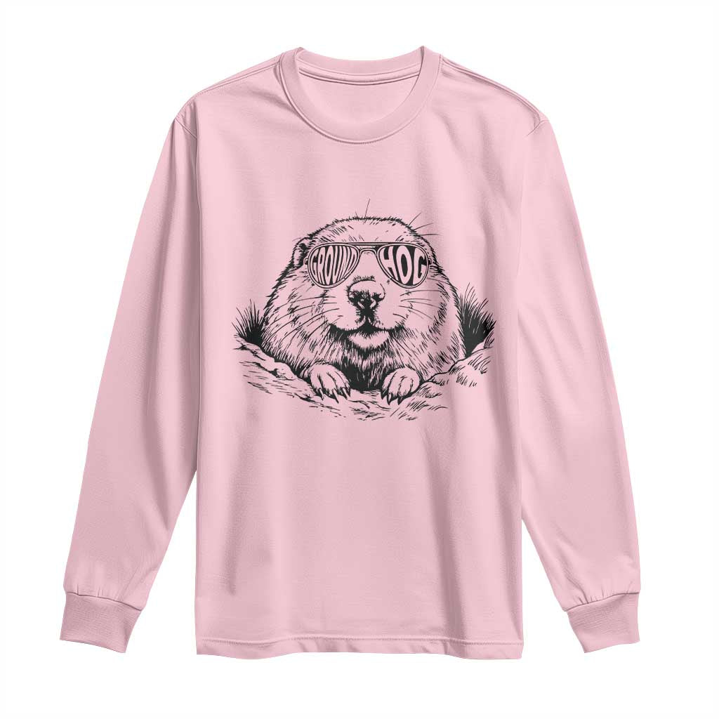 Funny Groundhog Face Woodchuck Sunglassess Long Sleeve Shirt TS11 Light Pink Print Your Wear