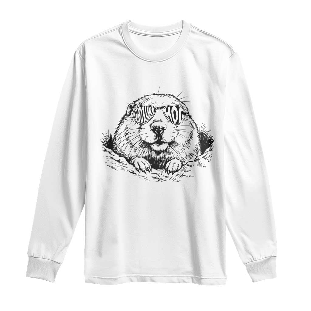 Funny Groundhog Face Woodchuck Sunglassess Long Sleeve Shirt TS11 White Print Your Wear