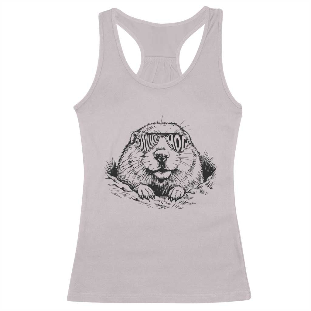 Funny Groundhog Face Woodchuck Sunglassess Racerback Tank Top TS11 Ice Gray Print Your Wear