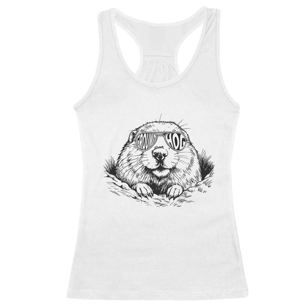Funny Groundhog Face Woodchuck Sunglassess Racerback Tank Top TS11 White Print Your Wear