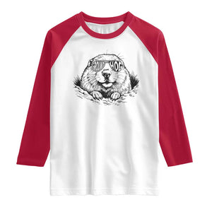 Funny Groundhog Face Woodchuck Sunglassess Raglan Shirt TS11 White Red Print Your Wear