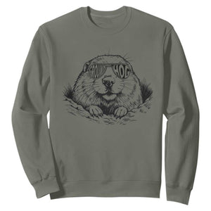 Funny Groundhog Face Woodchuck Sunglassess Sweatshirt TS11 Military Green Print Your Wear