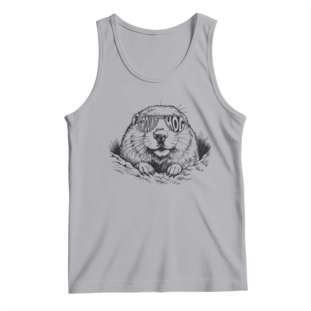 Funny Groundhog Face Woodchuck Sunglassess Tank Top TS11 Athletic Heather Print Your Wear
