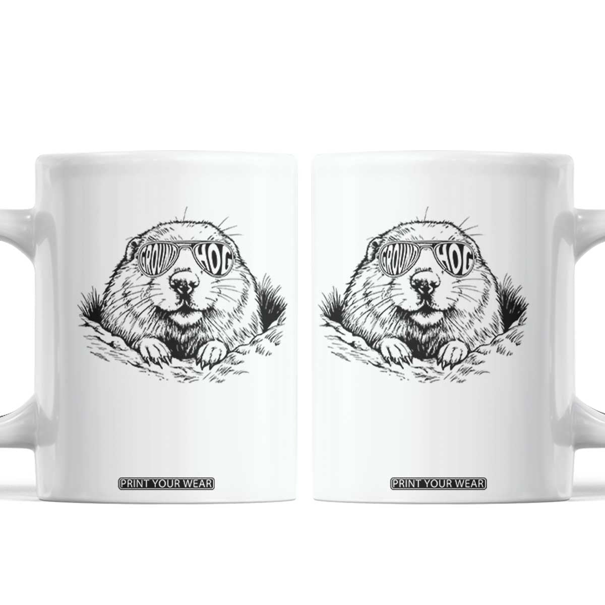 Funny Groundhog Face Woodchuck Sunglassess Coffee Mug TS11 White Print Your Wear