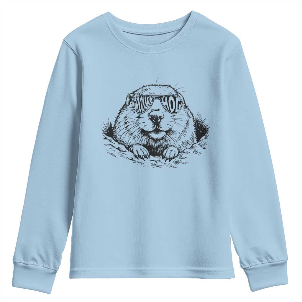 Funny Groundhog Face Woodchuck Sunglassess Youth Sweatshirt TS11 Light Blue Print Your Wear