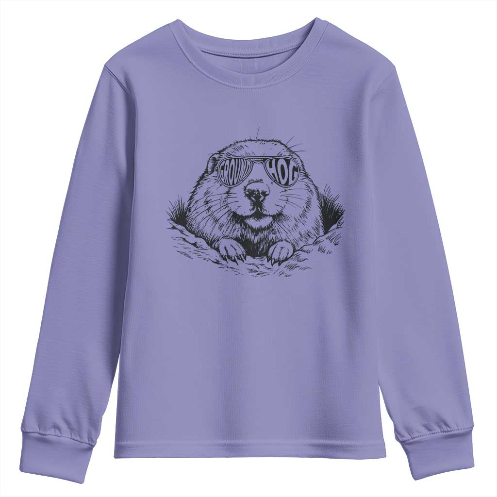 Funny Groundhog Face Woodchuck Sunglassess Youth Sweatshirt TS11 Violet Print Your Wear