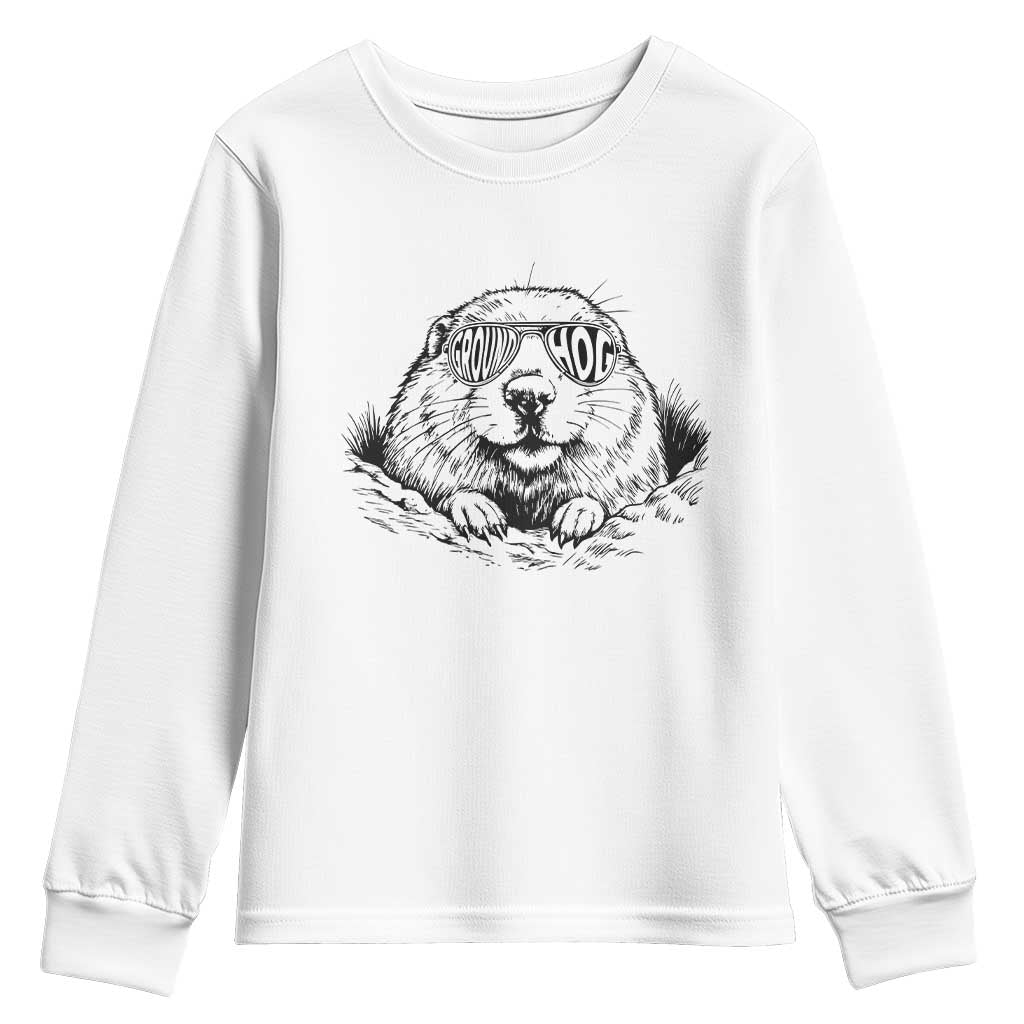 Funny Groundhog Face Woodchuck Sunglassess Youth Sweatshirt TS11 White Print Your Wear