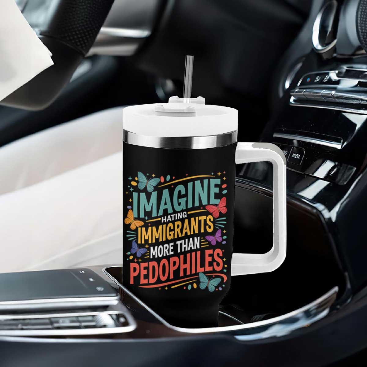 Imagine Hating Immigrants More Than Pedophiles Tumbler With Handle TS11 Print Your Wear