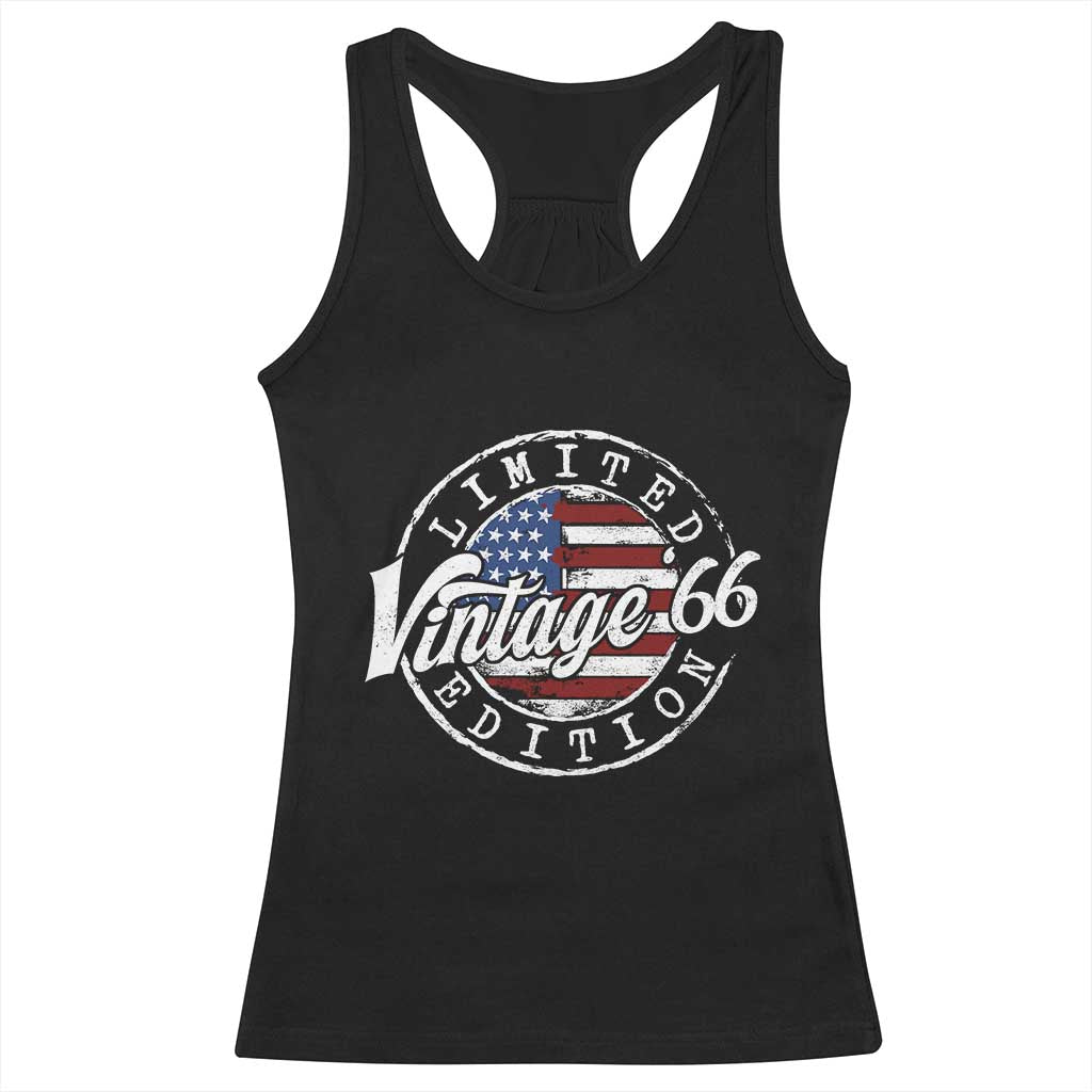 Funny 60th Birthday Racerback Tank Top Vintage 1966 Stamp 60 Years Old American Flag TS11 Black Print Your Wear