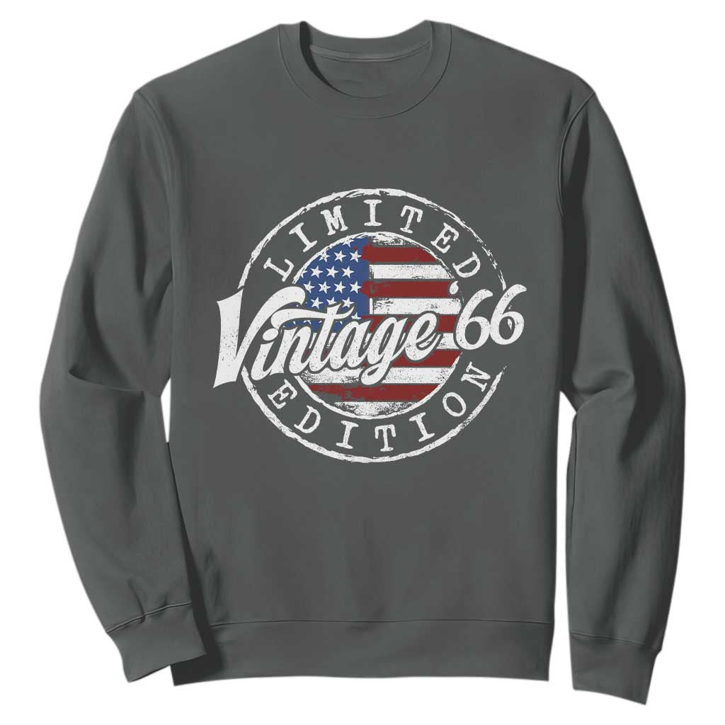 Funny 60th Birthday Sweatshirt Vintage 1966 Stamp 60 Years Old American Flag TS11 Dark Heather Print Your Wear