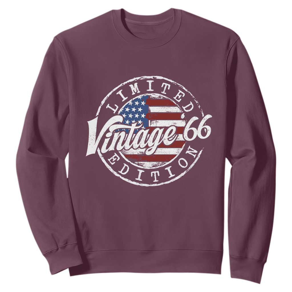 Funny 60th Birthday Sweatshirt Vintage 1966 Stamp 60 Years Old American Flag TS11 Maroon Print Your Wear
