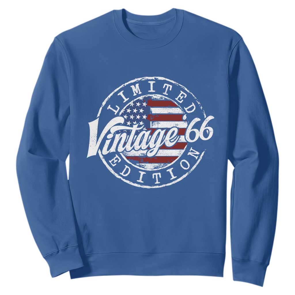 Funny 60th Birthday Sweatshirt Vintage 1966 Stamp 60 Years Old American Flag TS11 Royal Blue Print Your Wear