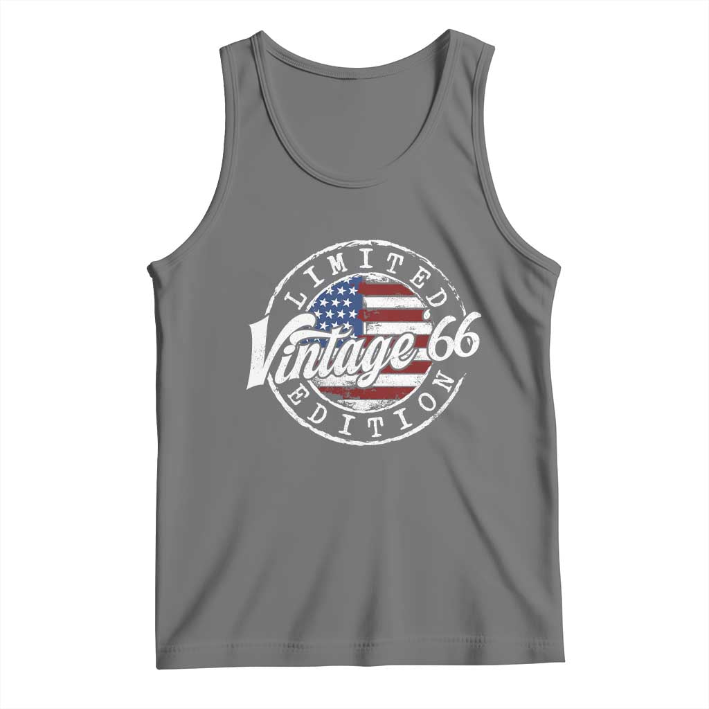 Funny 60th Birthday Tank Top Vintage 1966 Stamp 60 Years Old American Flag TS11 Black Heather Print Your Wear