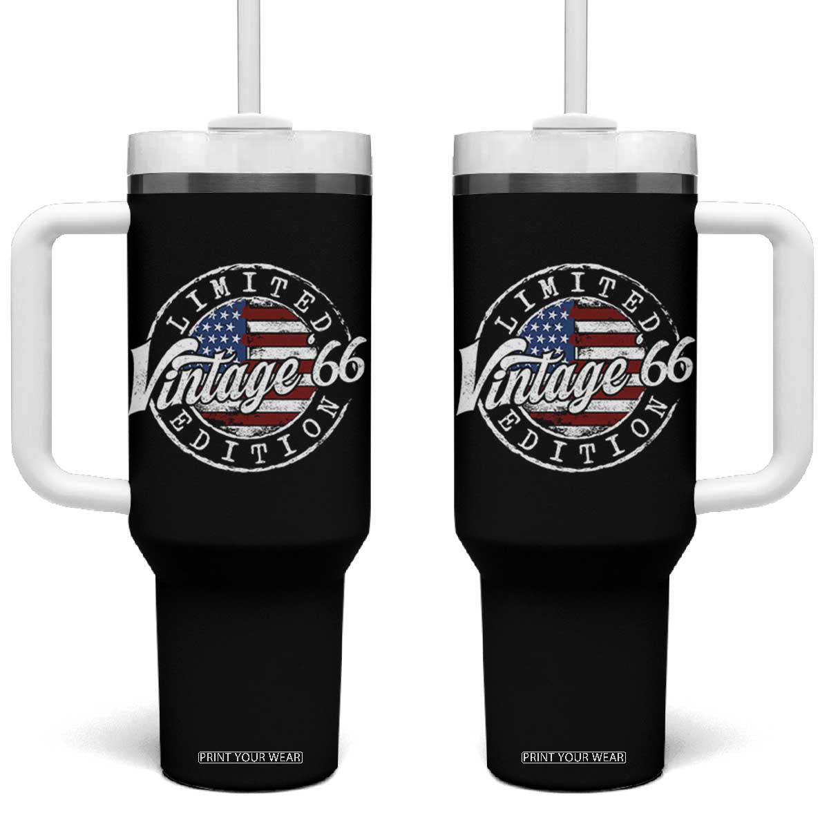 Funny 60th Birthday Tumbler With Handle Vintage 1966 Stamp 60 Years Old American Flag TS11 One Size: 40 oz Black Print Your Wear